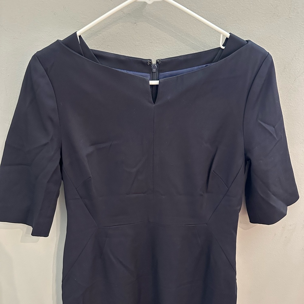 LK Bennett Navy Notch Neck Midi Dress